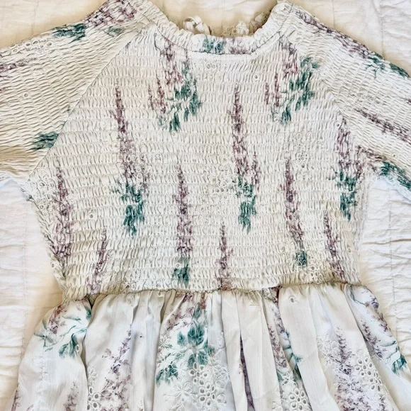 JessaKae White Floral Smocked Eyelet Midi Dress - Picture 4 of 13